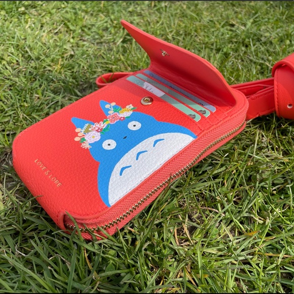 NEW Handpainted Totoro Crossbody Phone Bag, Coral - Picture 6 of 7